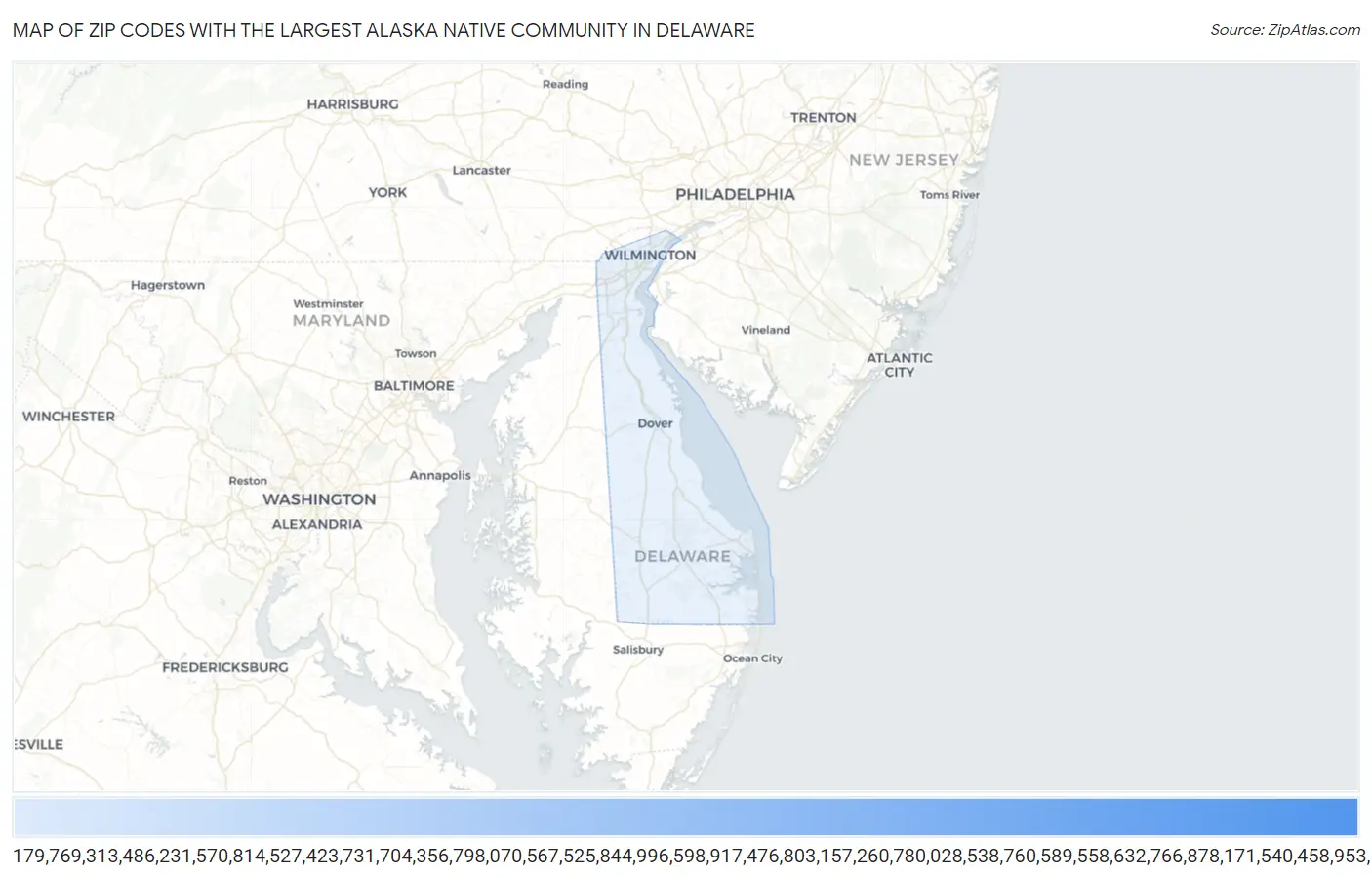 Zip Codes with the Largest Alaska Native Community in Delaware Map