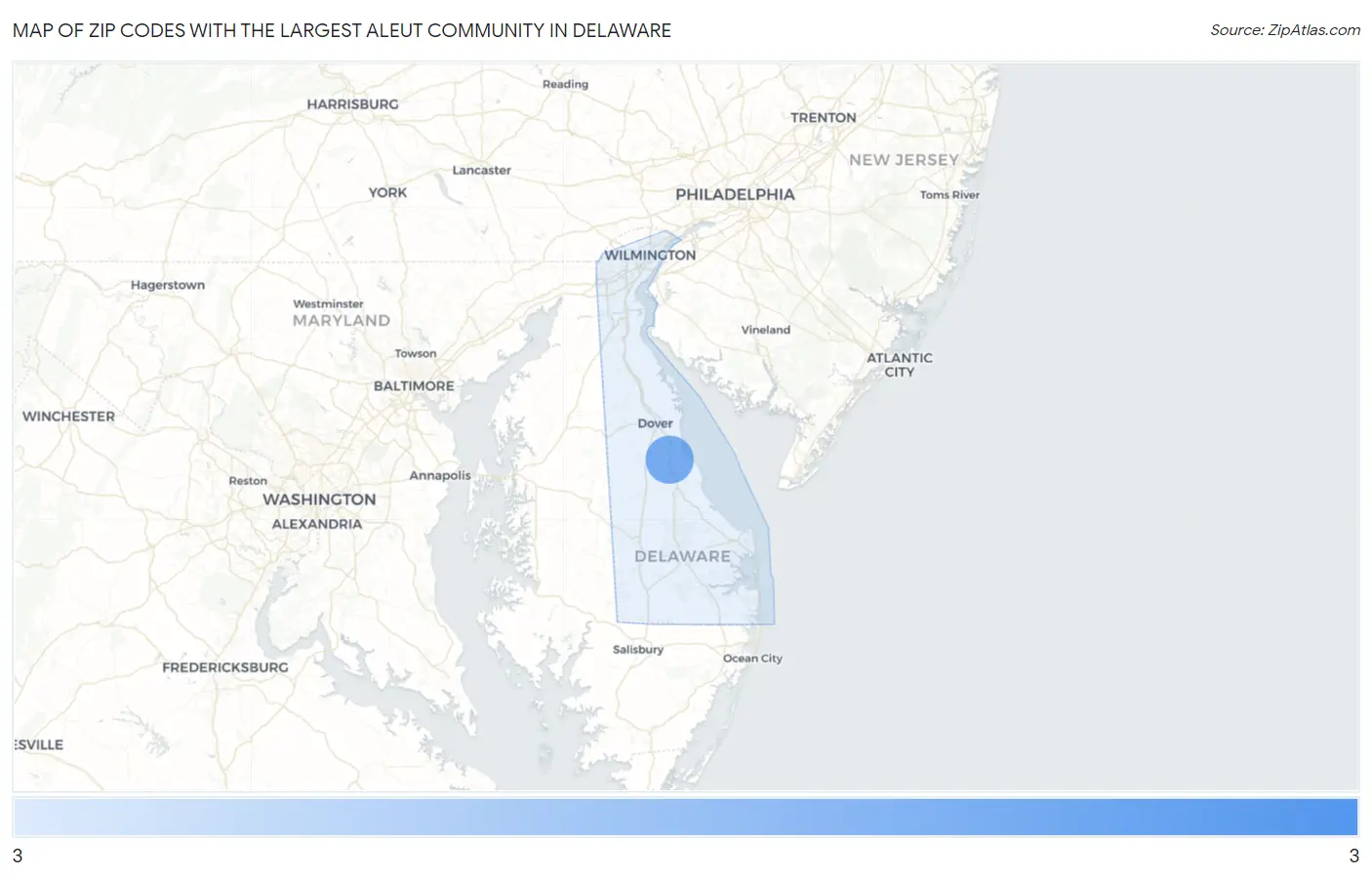 Zip Codes with the Largest Aleut Community in Delaware Map