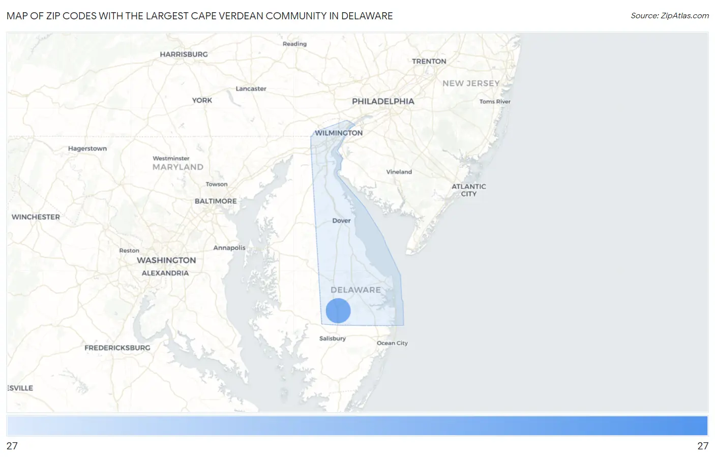 Zip Codes with the Largest Cape Verdean Community in Delaware Map