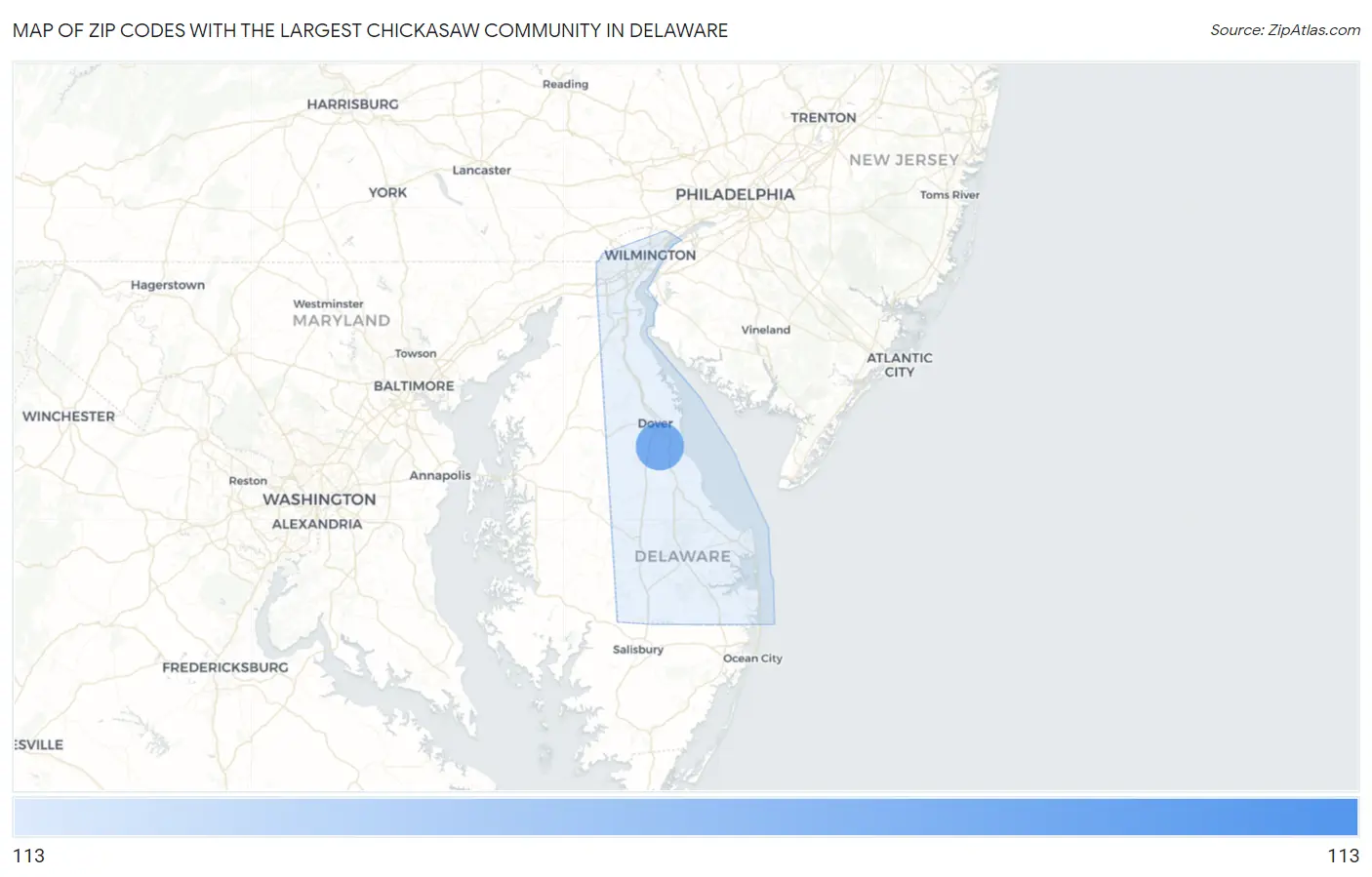 Zip Codes with the Largest Chickasaw Community in Delaware Map