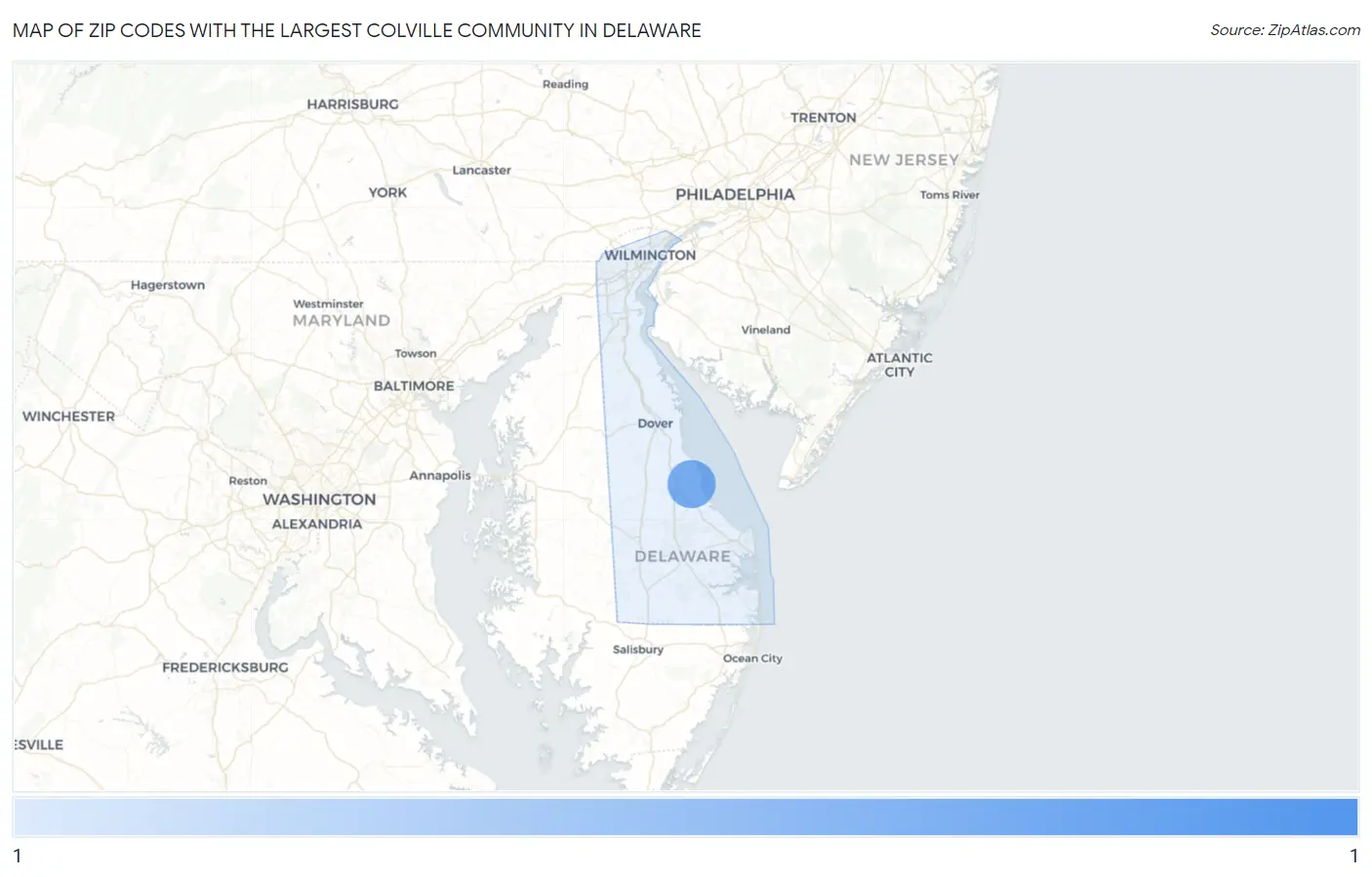 Zip Codes with the Largest Colville Community in Delaware Map