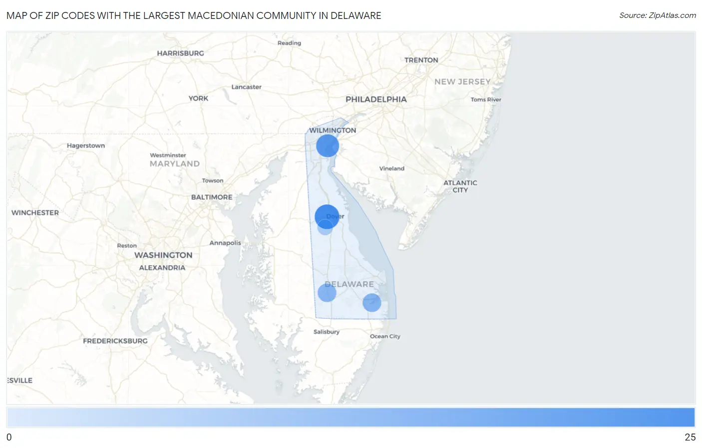 Zip Codes with the Largest Macedonian Community in Delaware Map