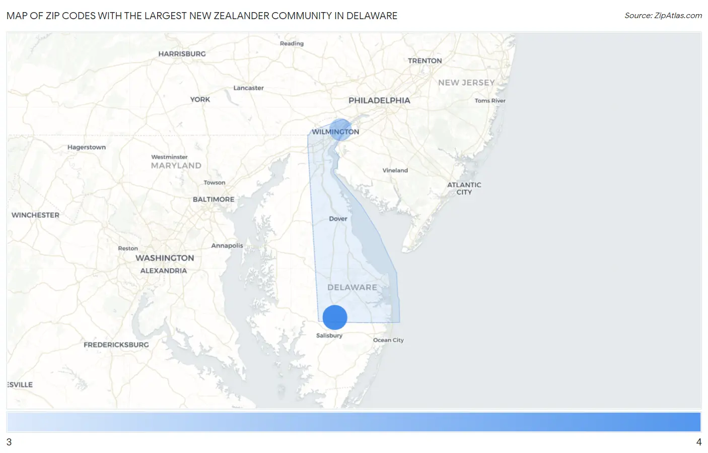 Zip Codes with the Largest New Zealander Community in Delaware Map