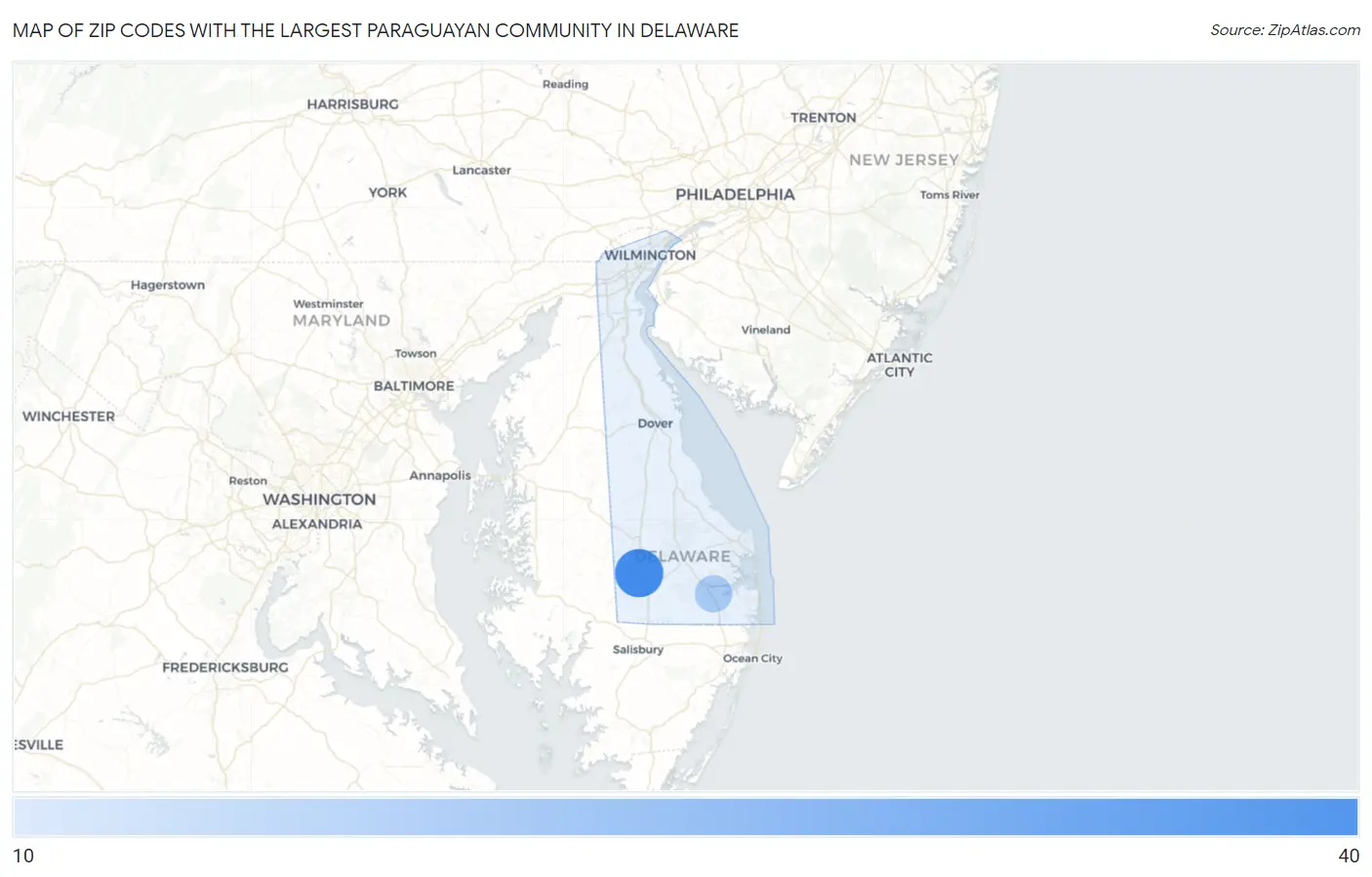 Zip Codes with the Largest Paraguayan Community in Delaware Map