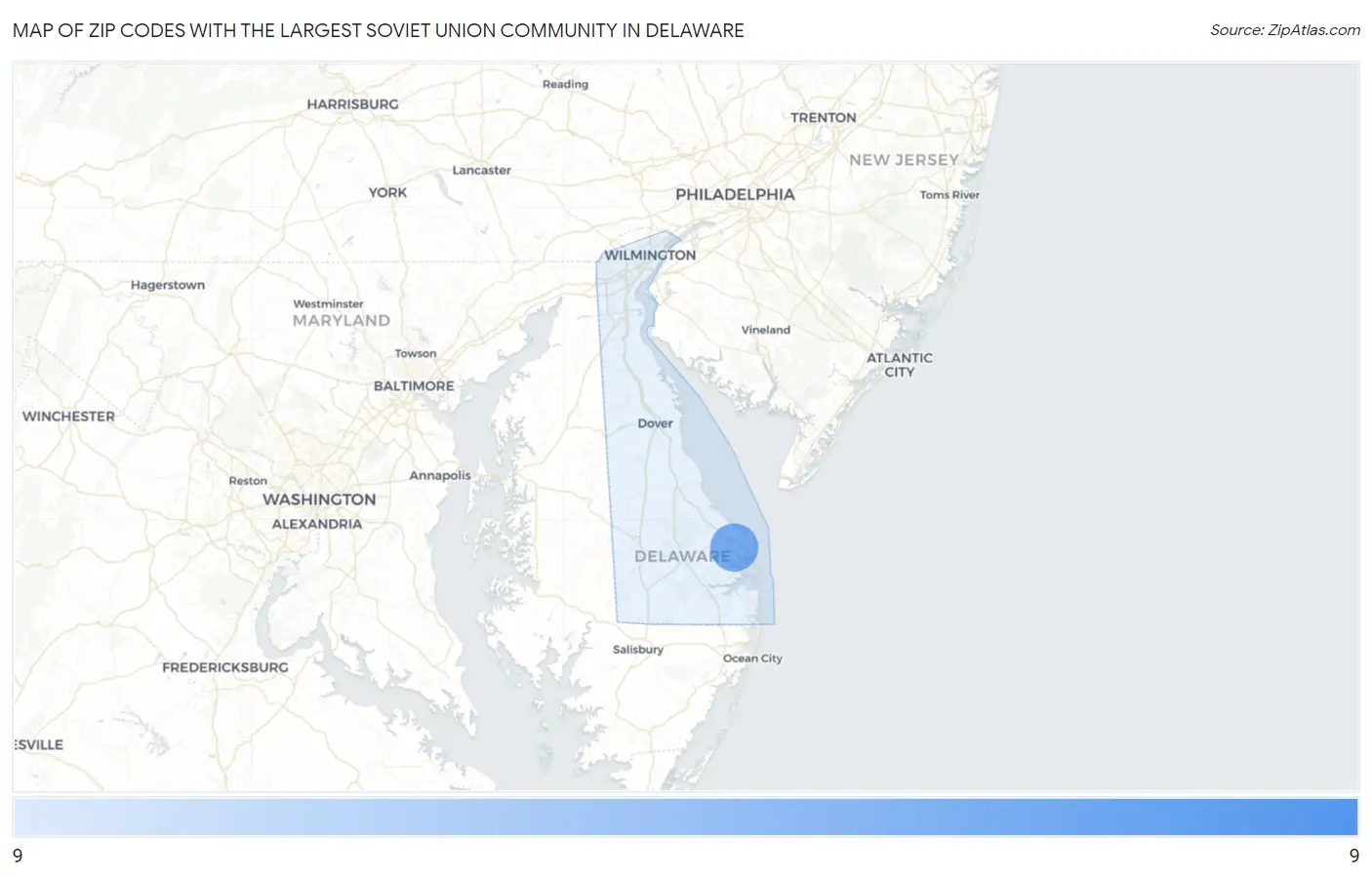 Zip Codes with the Largest Soviet Union Community in Delaware Map