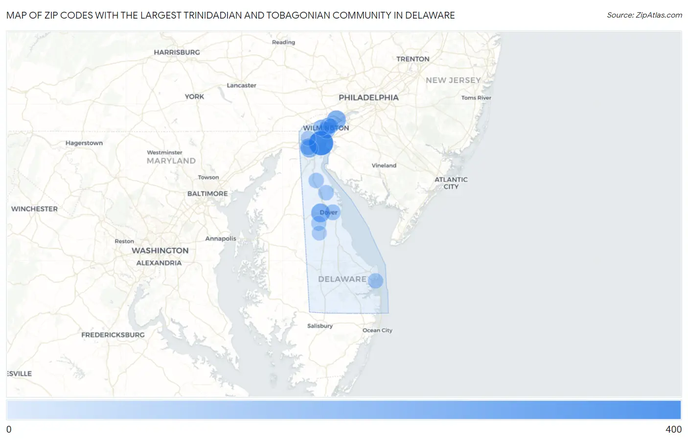 Zip Codes with the Largest Trinidadian and Tobagonian Community in Delaware Map