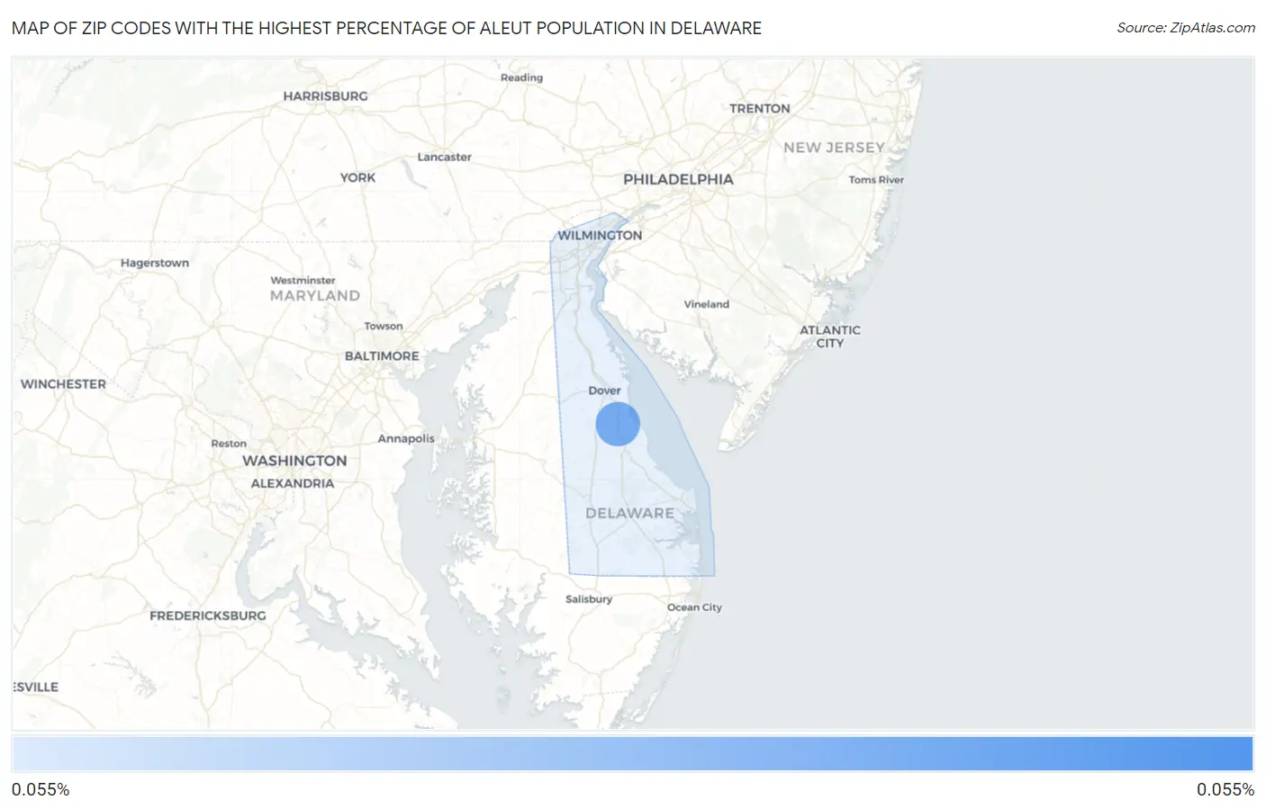 Zip Codes with the Highest Percentage of Aleut Population in Delaware Map