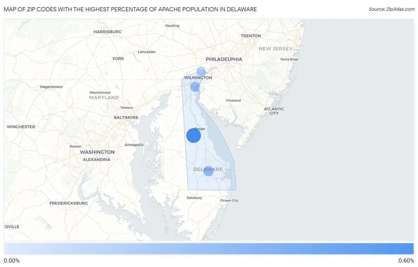 Zip Codes with the Highest Percentage of Apache Population in Delaware Map