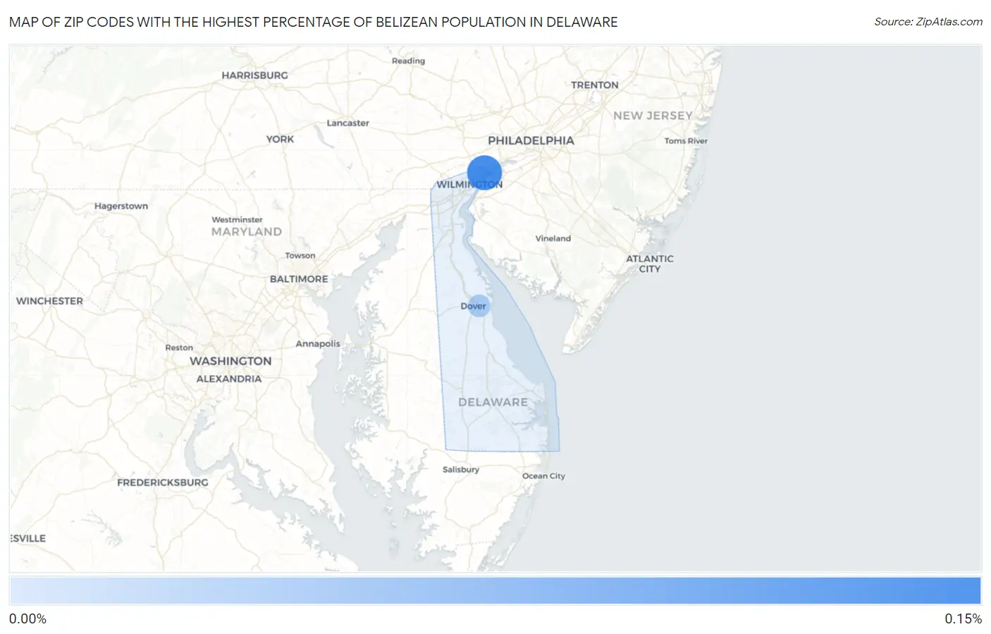 Zip Codes with the Highest Percentage of Belizean Population in Delaware Map