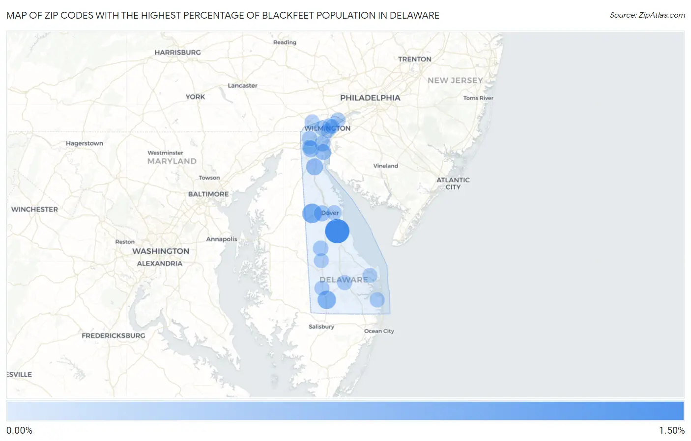 Zip Codes with the Highest Percentage of Blackfeet Population in Delaware Map