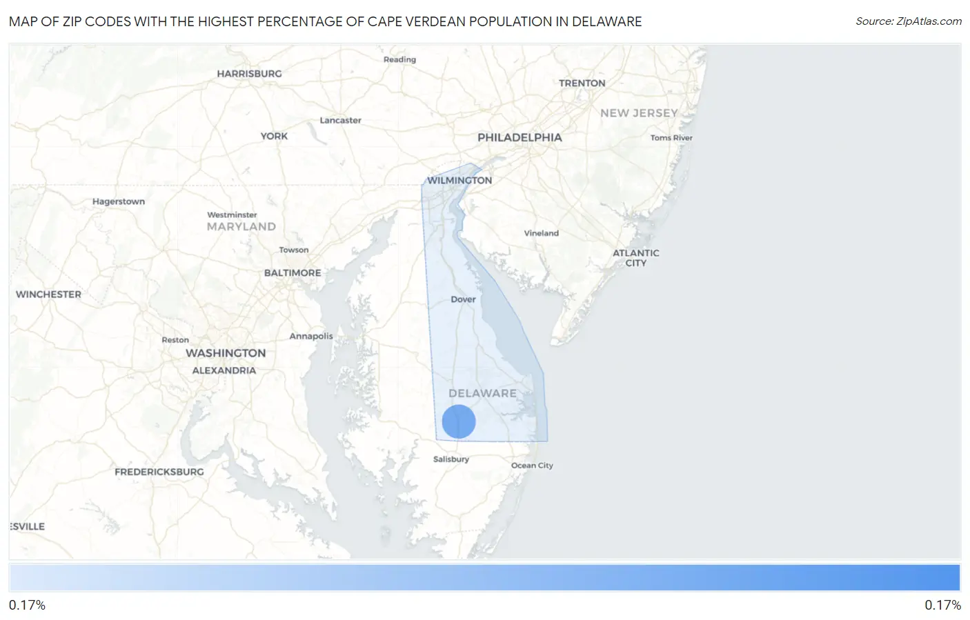 Zip Codes with the Highest Percentage of Cape Verdean Population in Delaware Map