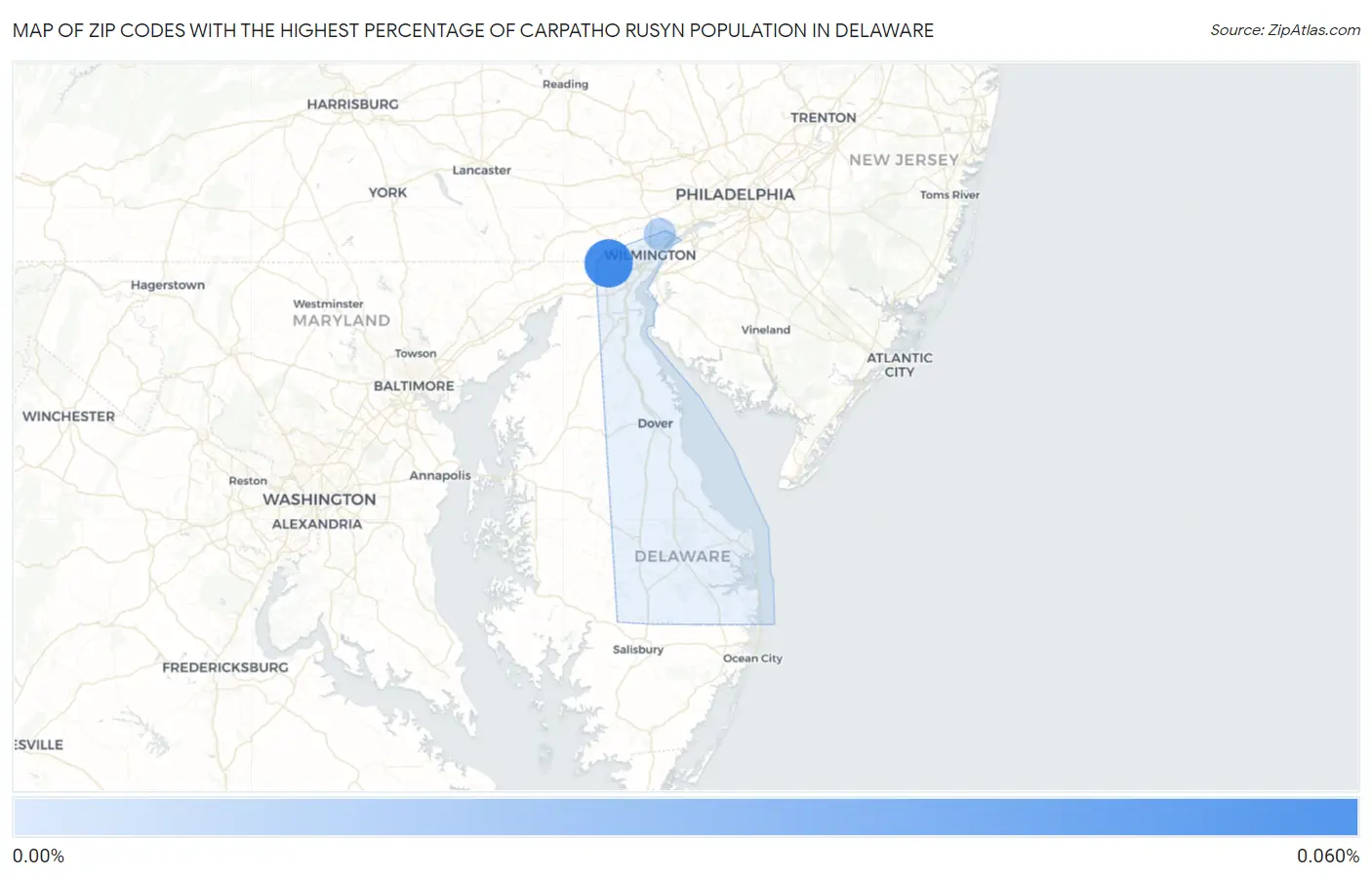 Zip Codes with the Highest Percentage of Carpatho Rusyn Population in Delaware Map