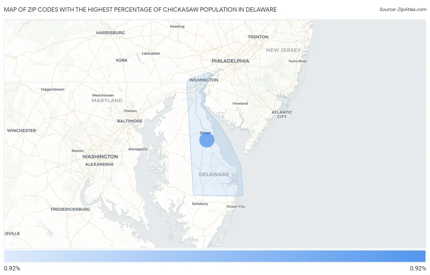 Zip Codes with the Highest Percentage of Chickasaw Population in Delaware Map