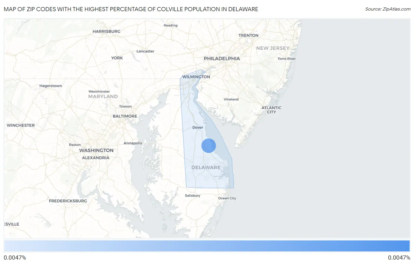 Zip Codes with the Highest Percentage of Colville Population in Delaware Map