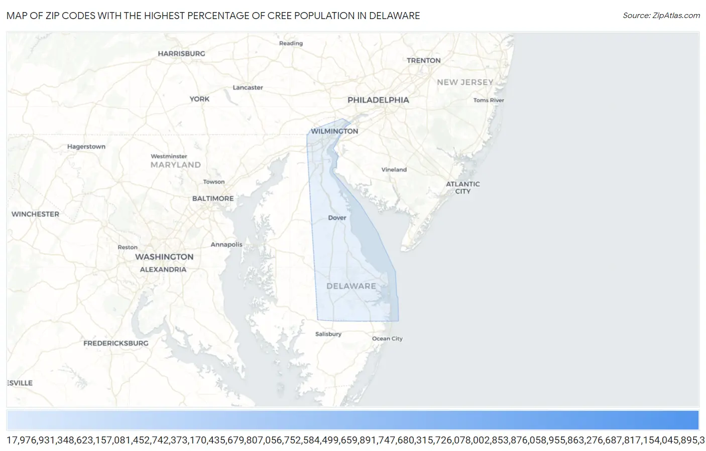 Zip Codes with the Highest Percentage of Cree Population in Delaware Map