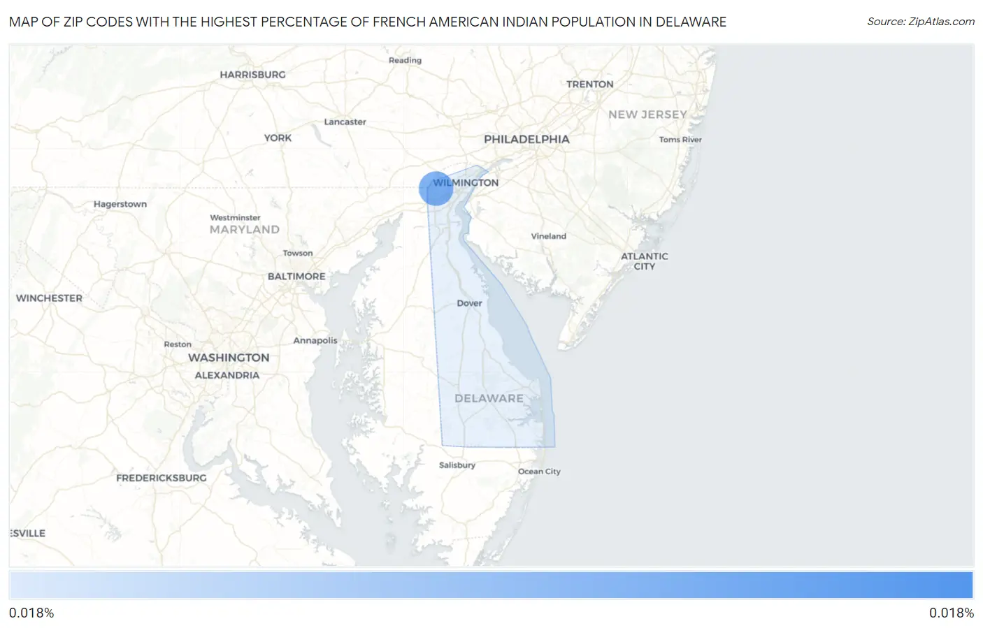 Zip Codes with the Highest Percentage of French American Indian Population in Delaware Map