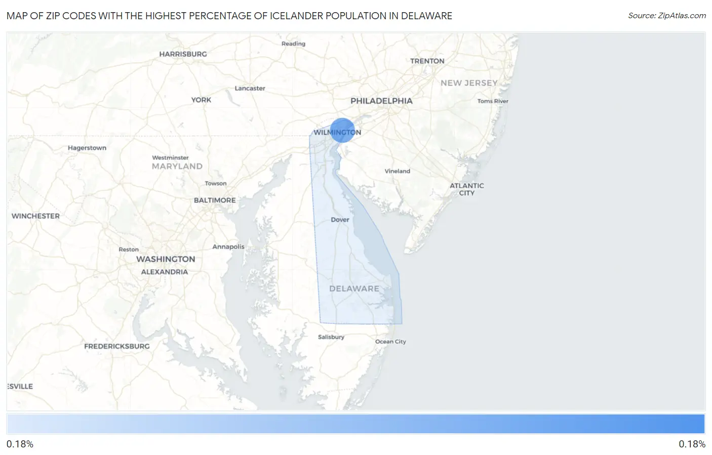 Zip Codes with the Highest Percentage of Icelander Population in Delaware Map