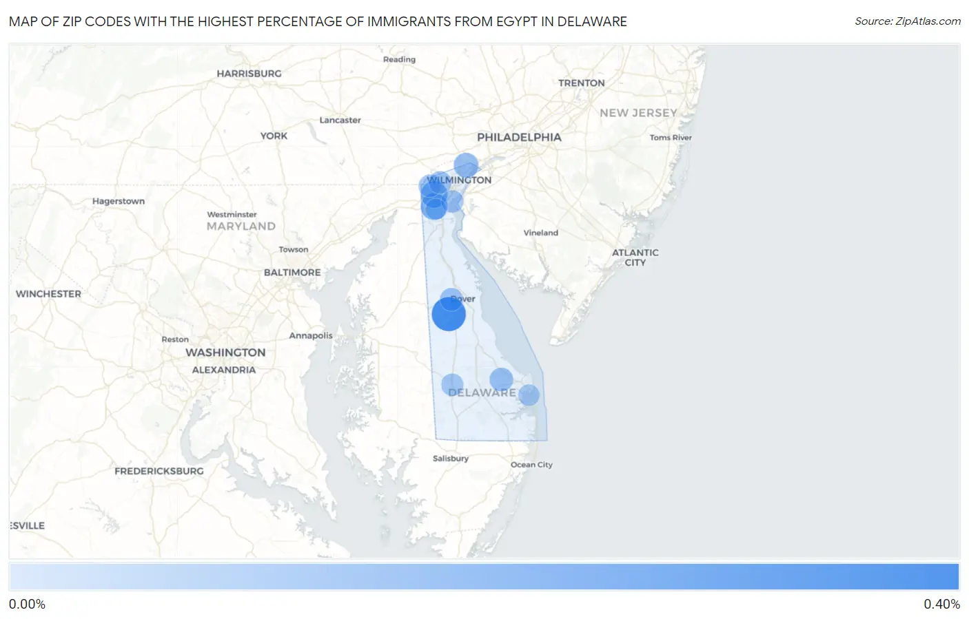 Zip Codes with the Highest Percentage of Immigrants from Egypt in Delaware Map