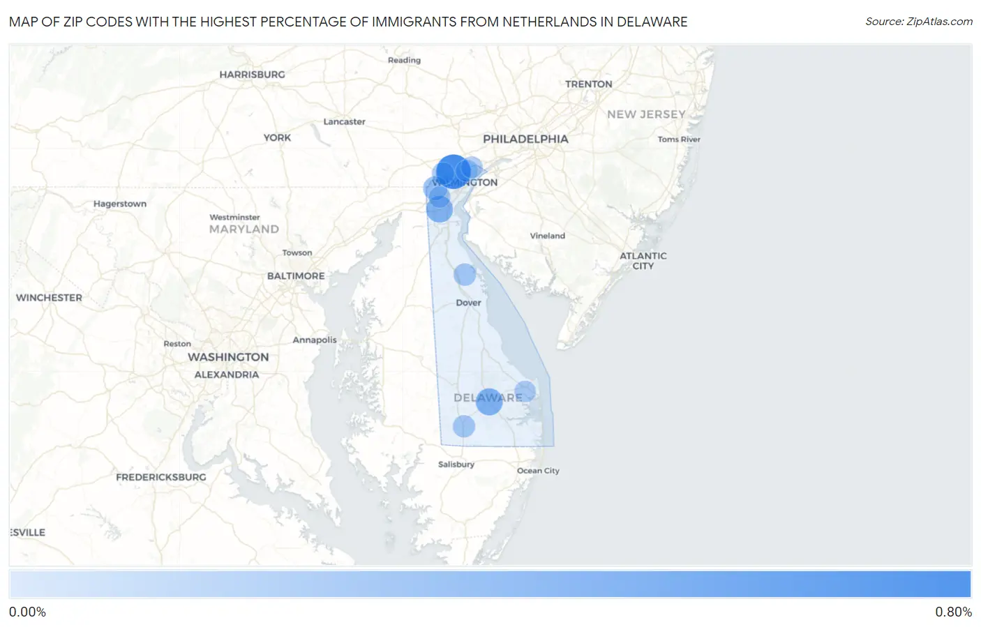 Zip Codes with the Highest Percentage of Immigrants from Netherlands in Delaware Map