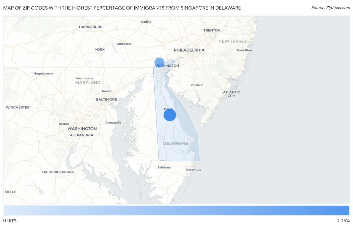 Zip Codes with the Highest Percentage of Immigrants from Singapore in Delaware Map