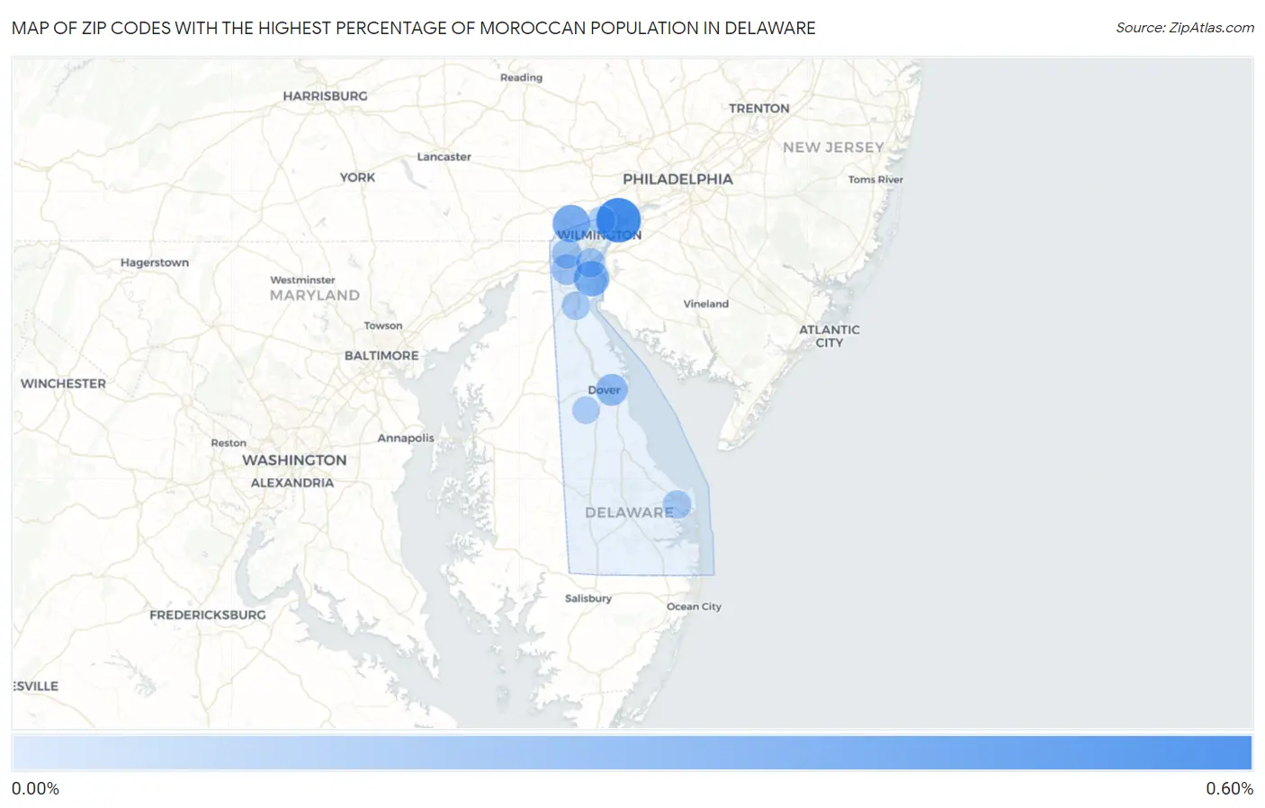 Zip Codes with the Highest Percentage of Moroccan Population in Delaware Map
