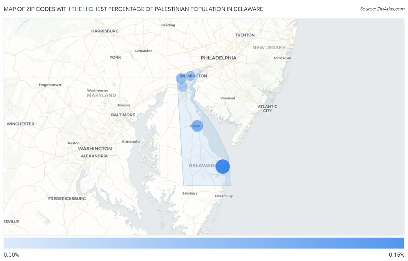 Zip Codes with the Highest Percentage of Palestinian Population in Delaware Map