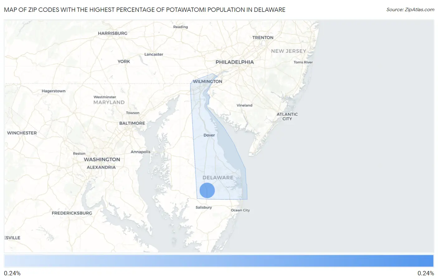 Zip Codes with the Highest Percentage of Potawatomi Population in Delaware Map