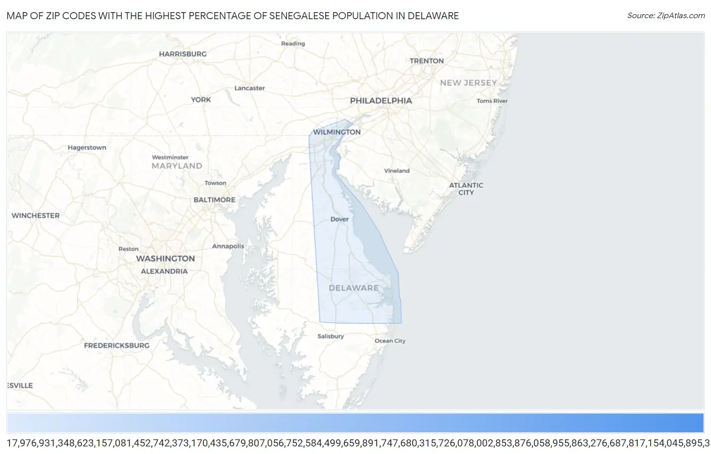 Zip Codes with the Highest Percentage of Senegalese Population in Delaware Map