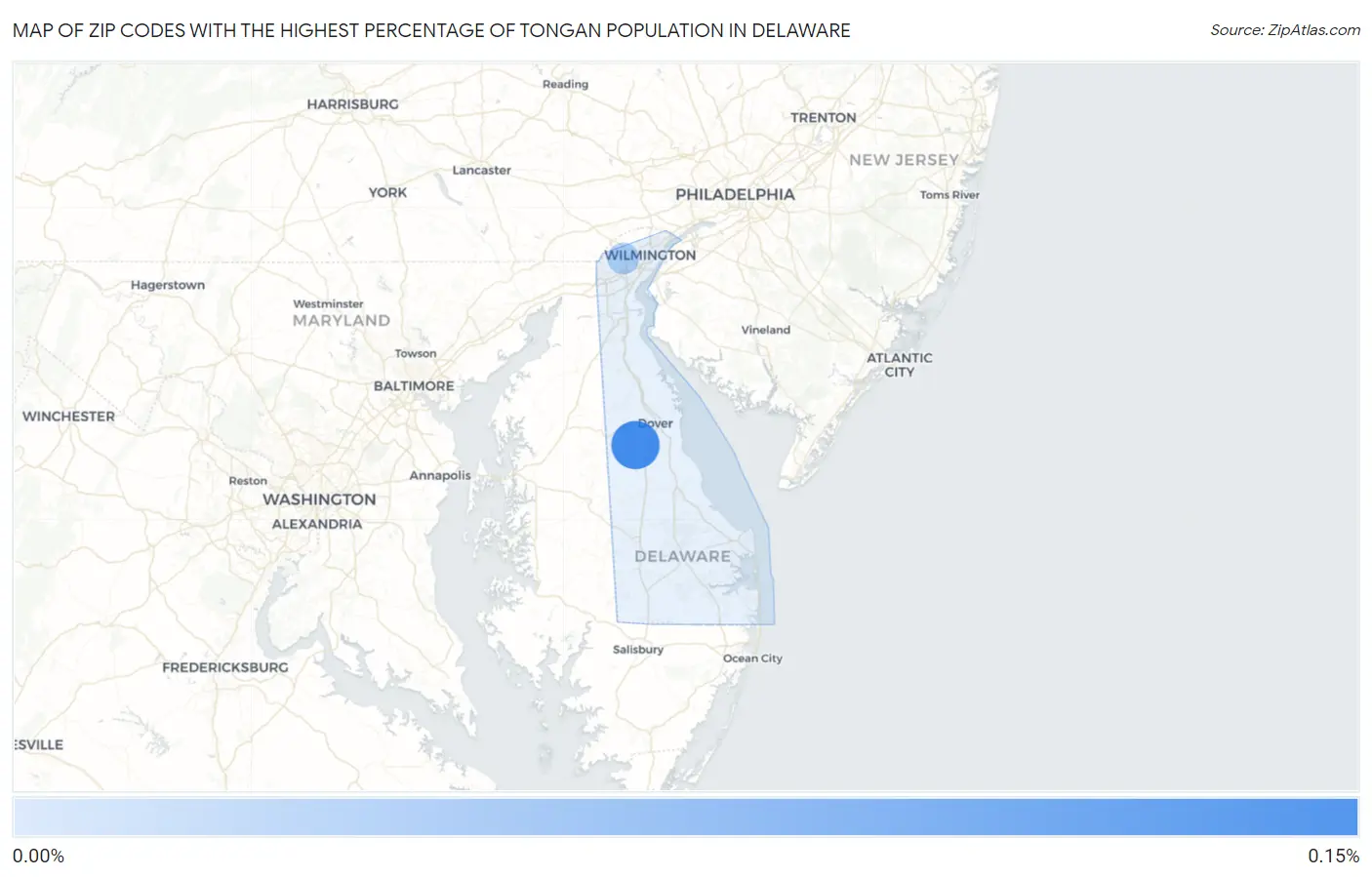 Zip Codes with the Highest Percentage of Tongan Population in Delaware Map