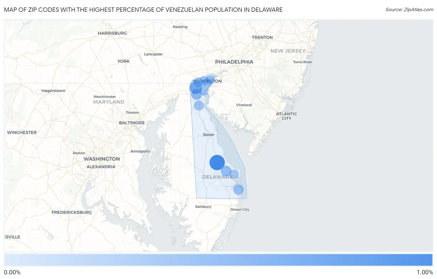 Zip Codes with the Highest Percentage of Venezuelan Population in Delaware Map