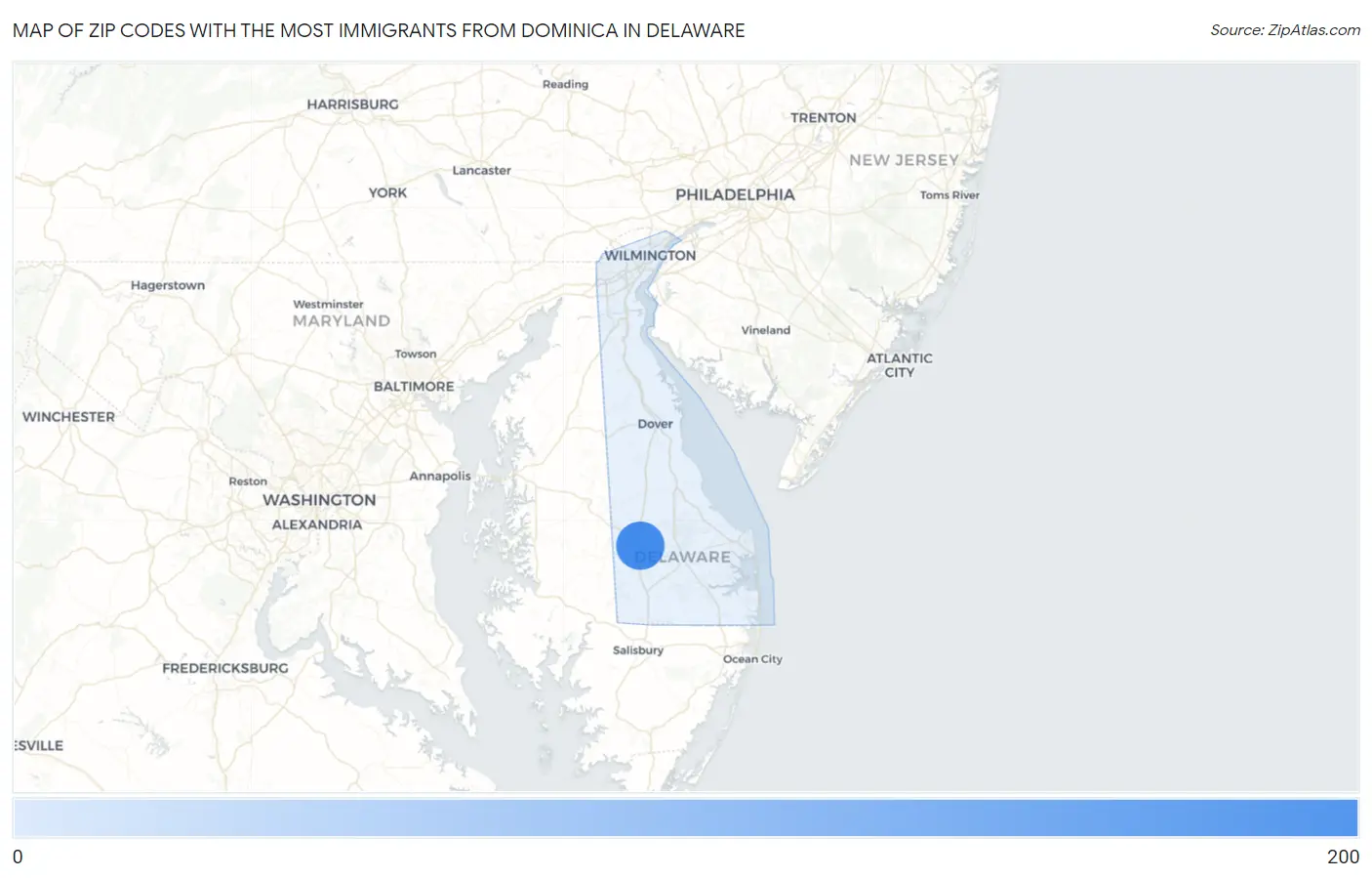 Zip Codes with the Most Immigrants from Dominica in Delaware Map