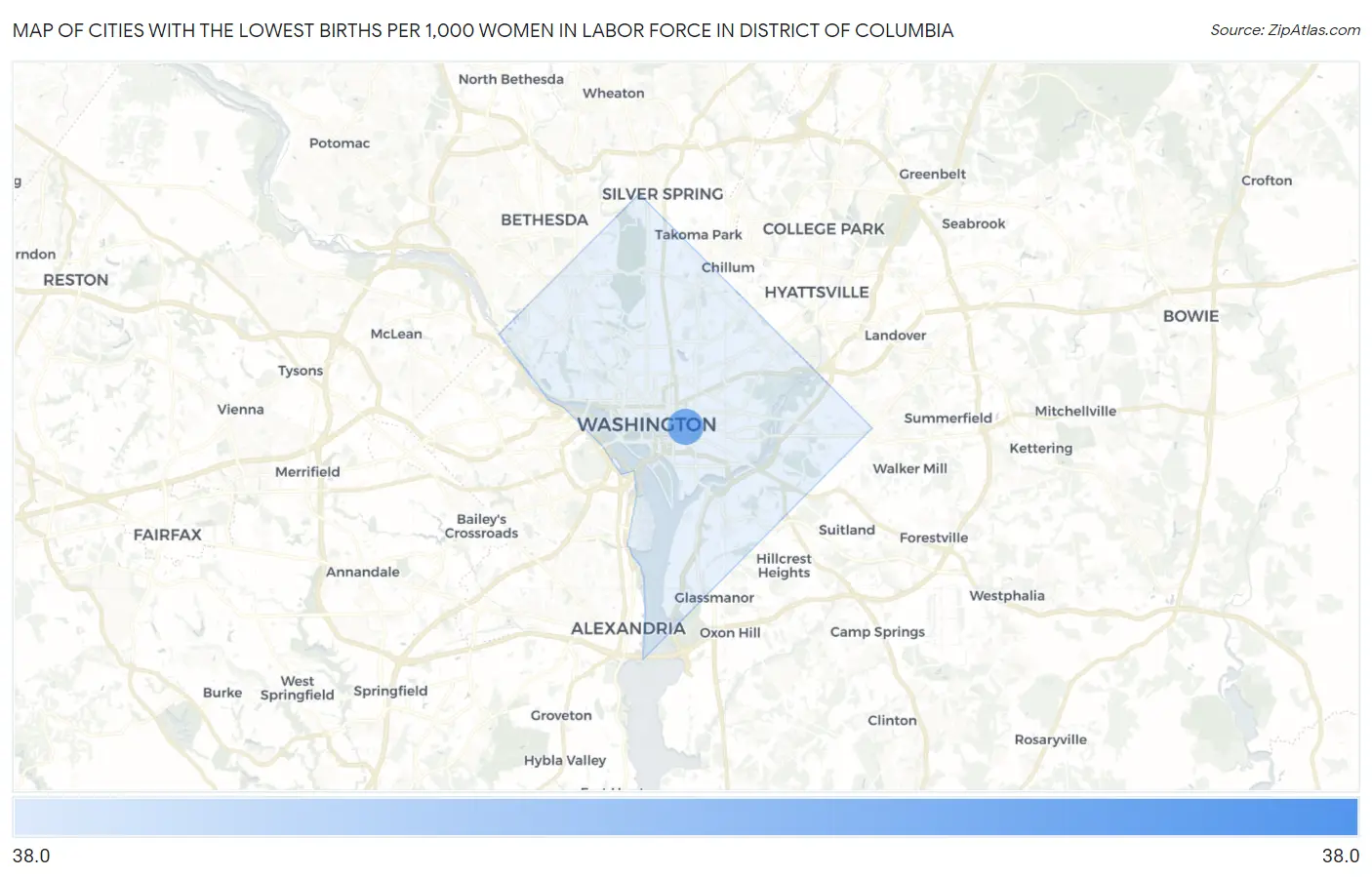 Cities with the Lowest Births per 1,000 Women in Labor Force in District Of Columbia Map