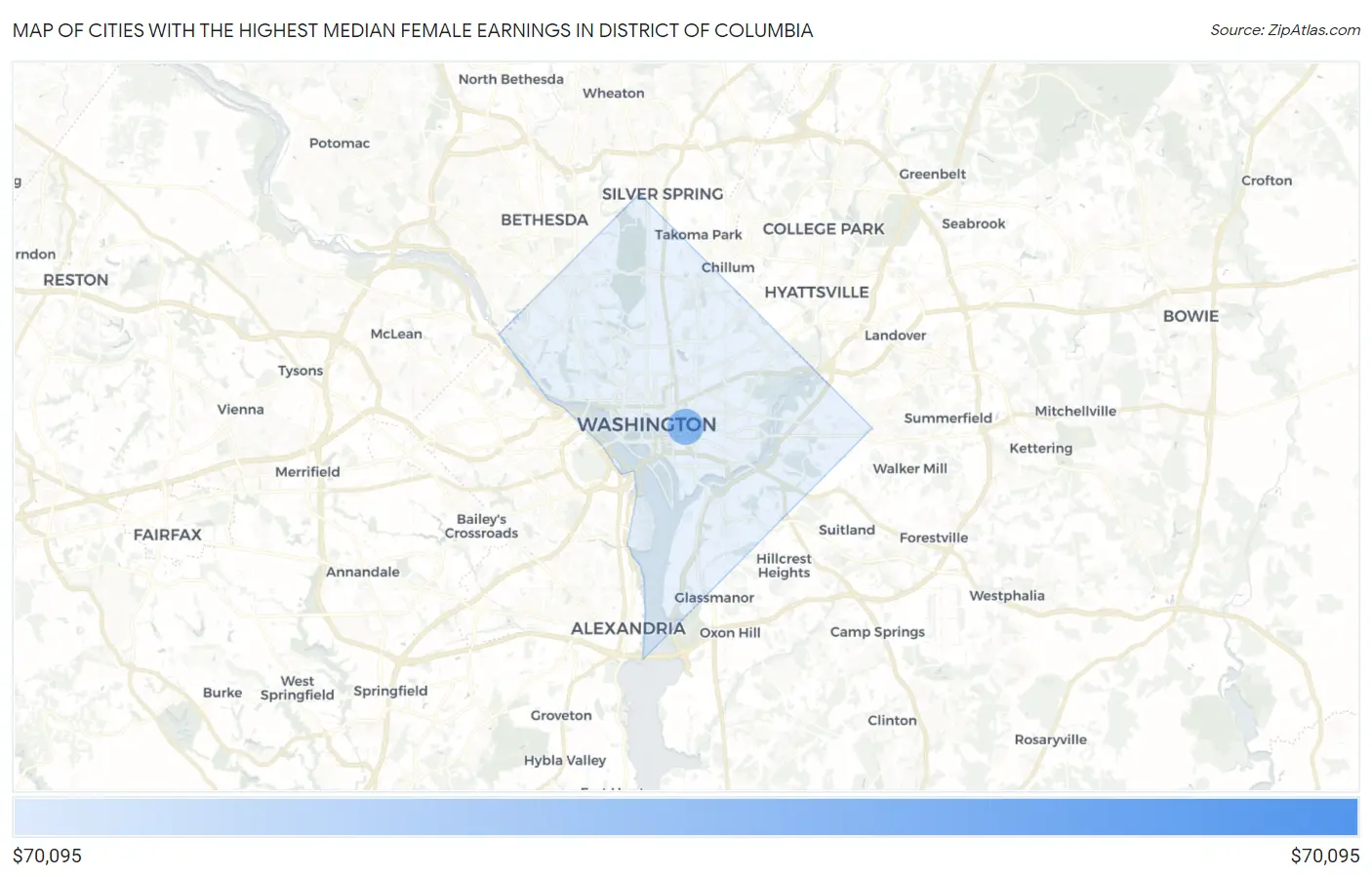 Cities with the Highest Median Female Earnings in District Of Columbia Map