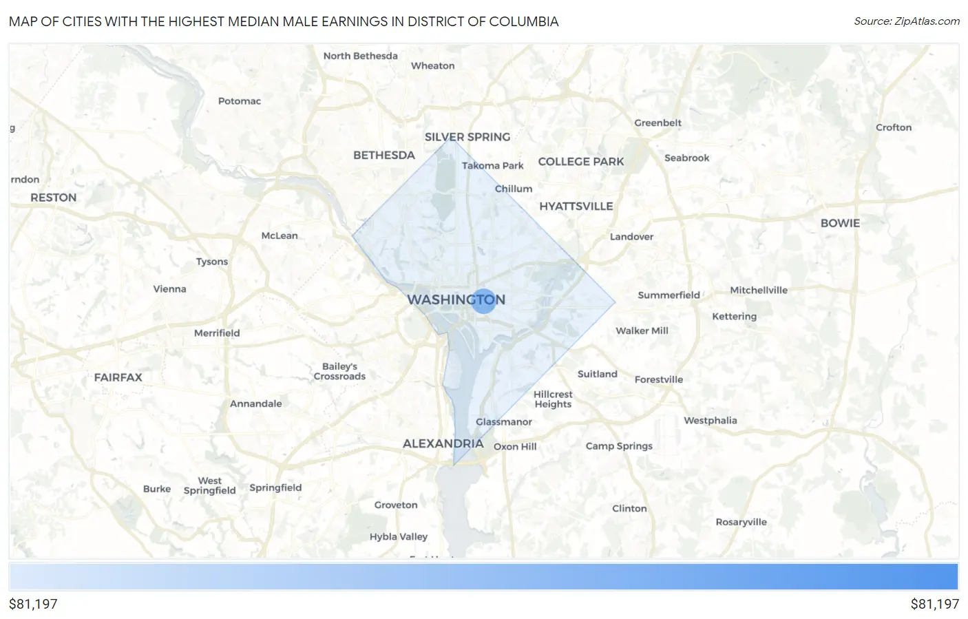 Cities with the Highest Median Male Earnings in District Of Columbia Map