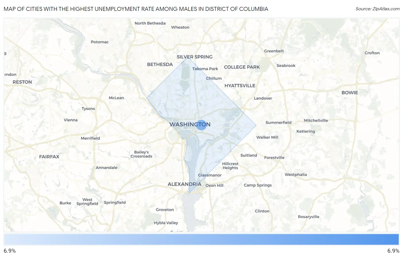 Cities with the Highest Unemployment Rate Among Males in District Of Columbia Map