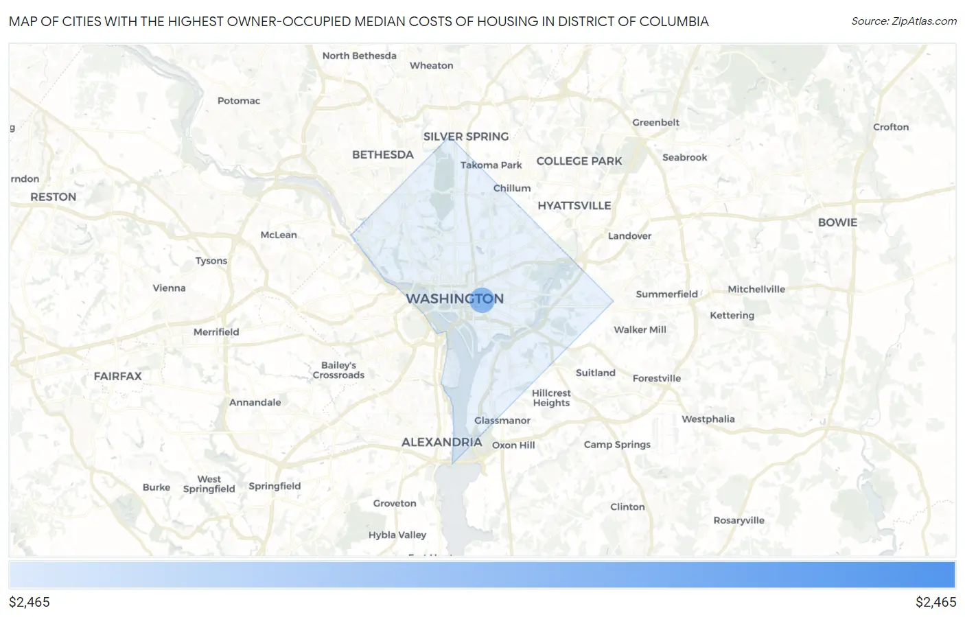 Cities with the Highest Owner-Occupied Median Costs of Housing in District Of Columbia Map