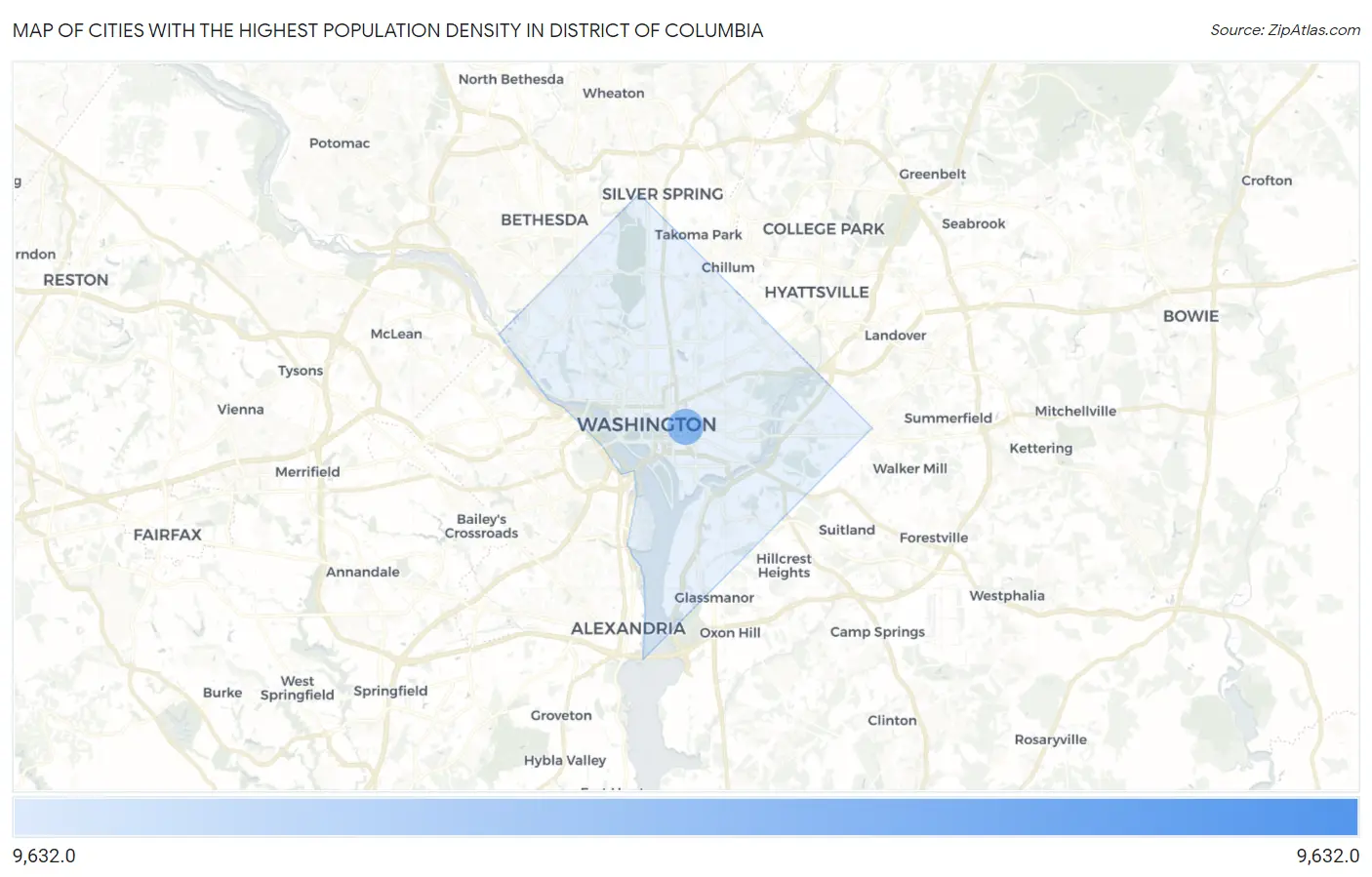 Cities with the Highest Population Density in District Of Columbia Map