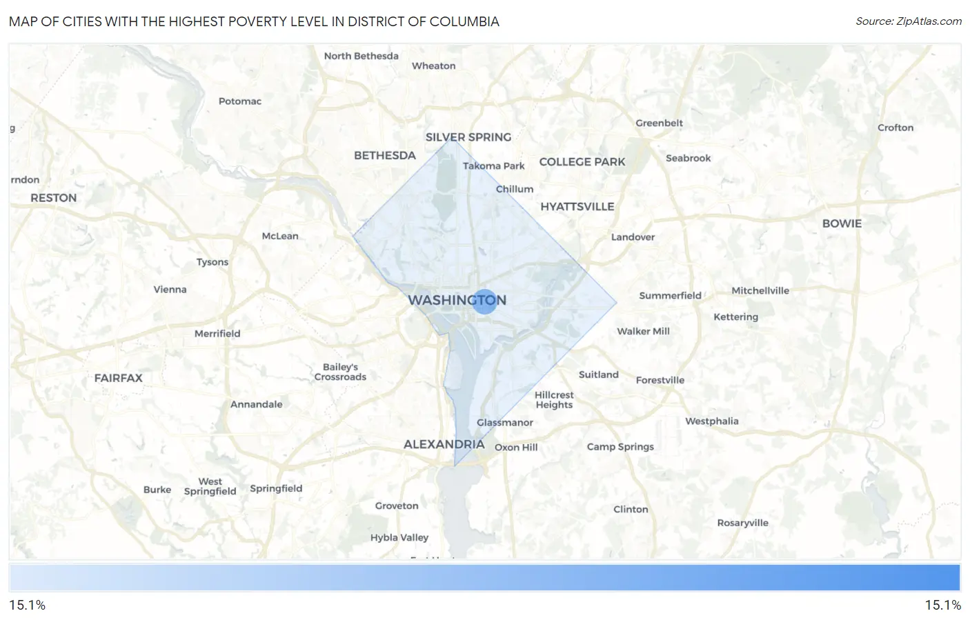 Cities with the Highest Poverty Level in District Of Columbia Map