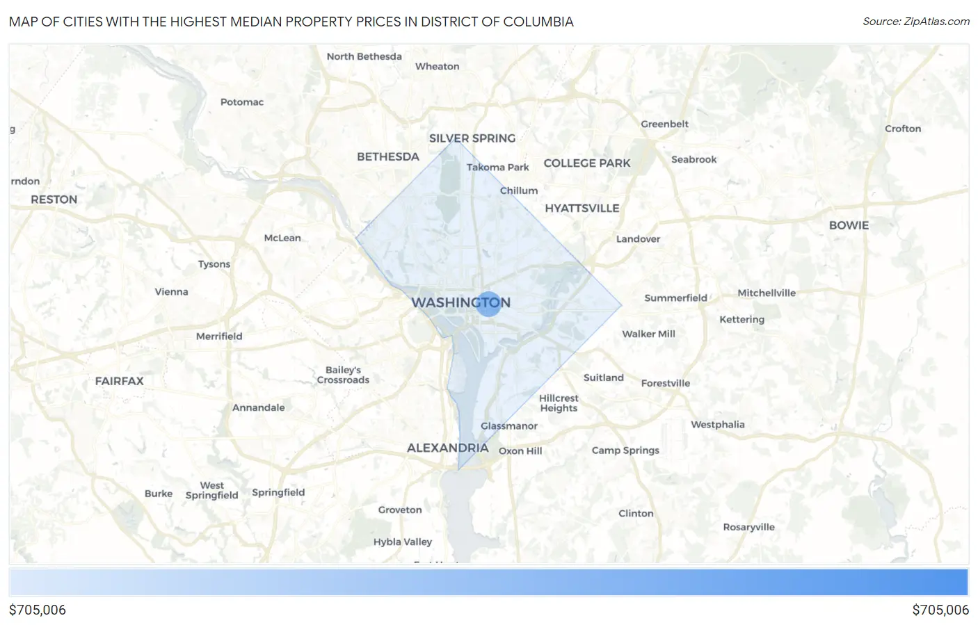 Cities with the Highest Median Property Prices in District Of Columbia Map