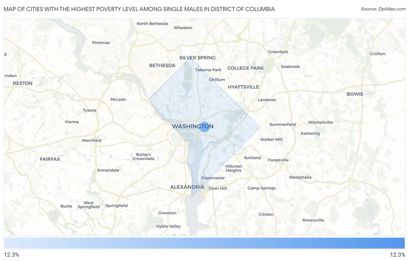Cities with the Highest Poverty Level Among Single Males in District Of Columbia Map