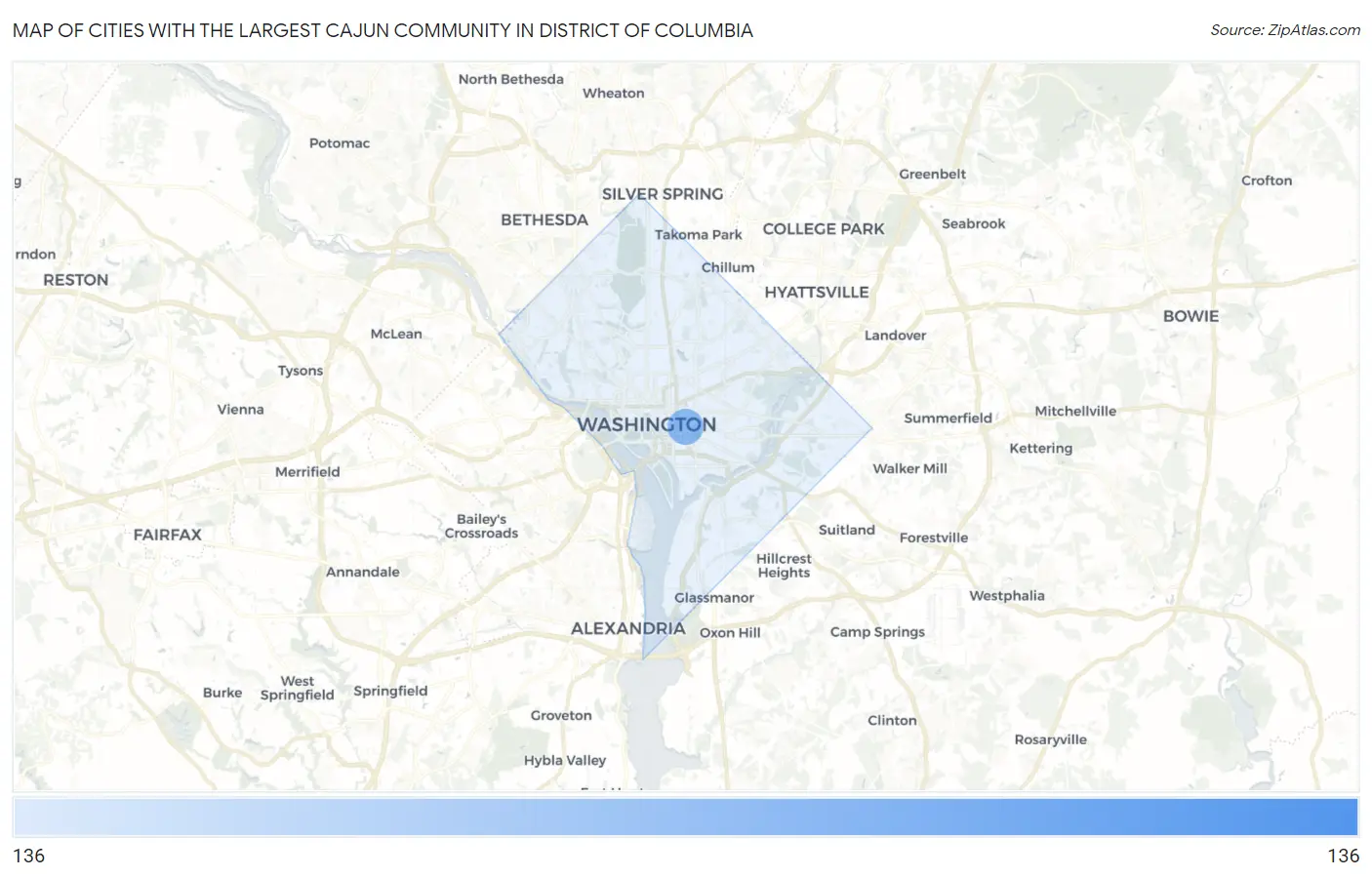 Cities with the Largest Cajun Community in District Of Columbia Map