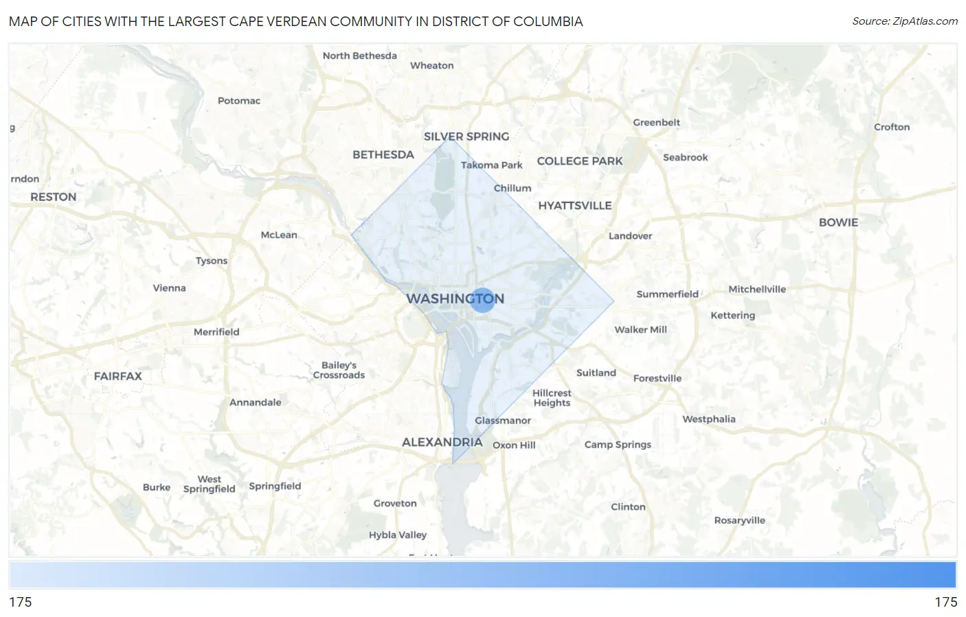 Cities with the Largest Cape Verdean Community in District Of Columbia Map