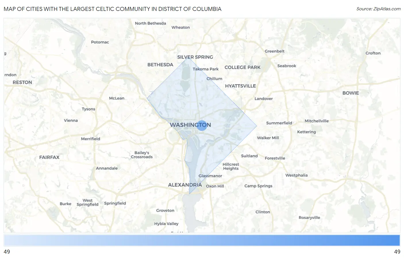 Cities with the Largest Celtic Community in District Of Columbia Map