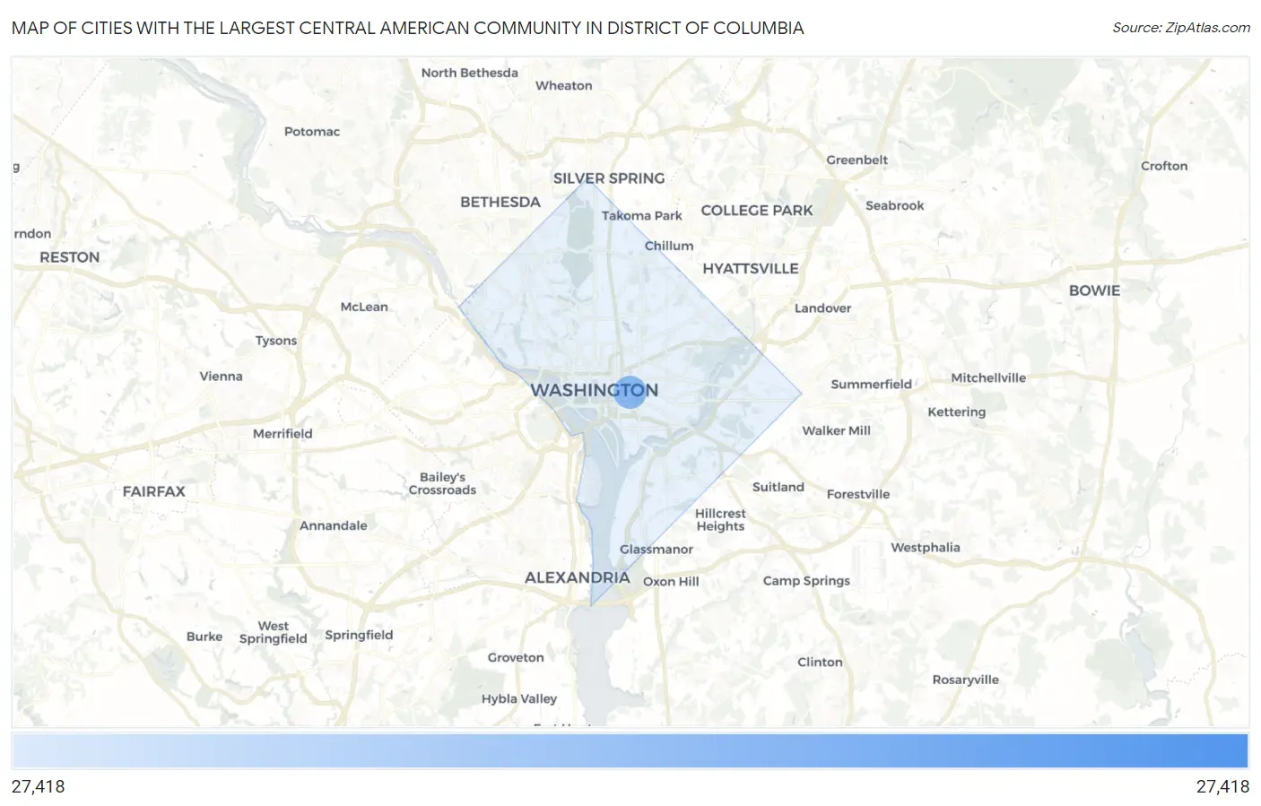 Cities with the Largest Central American Community in District Of Columbia Map