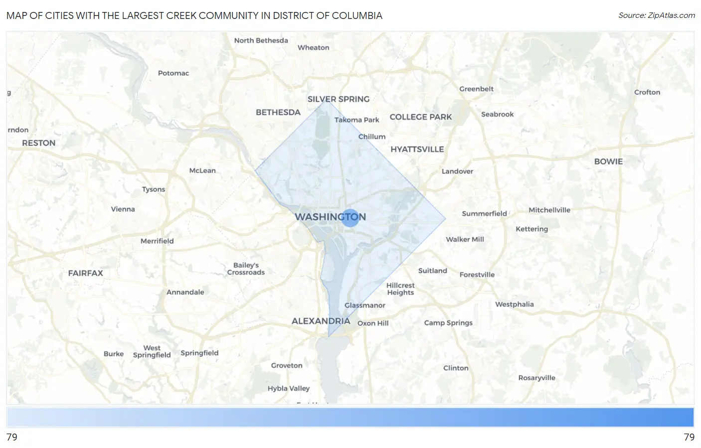 Cities with the Largest Creek Community in District Of Columbia Map