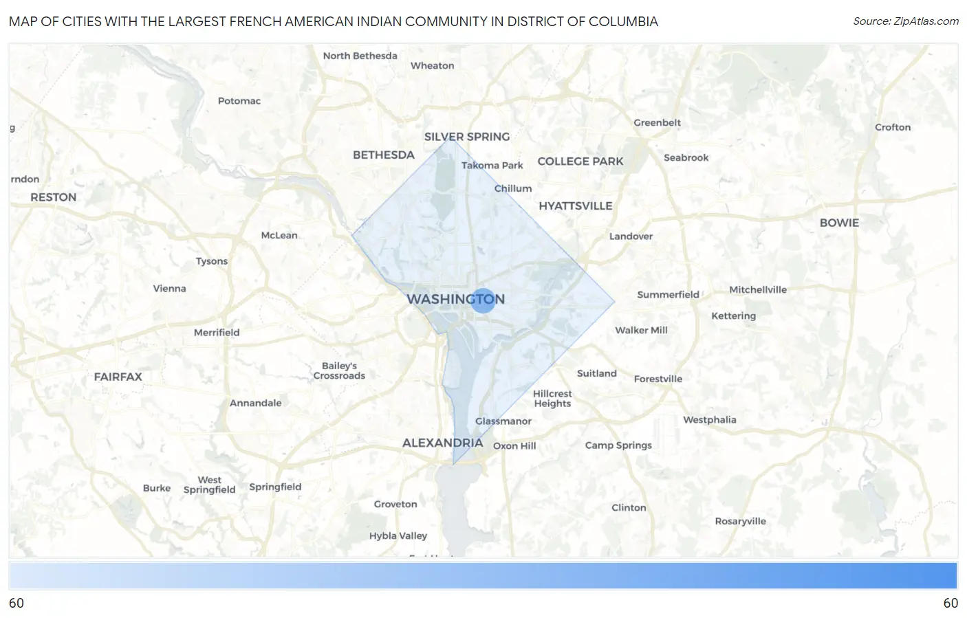 Cities with the Largest French American Indian Community in District Of Columbia Map