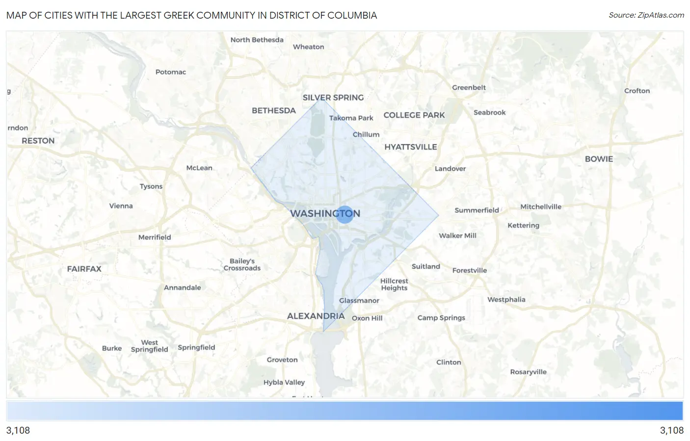 Cities with the Largest Greek Community in District Of Columbia Map