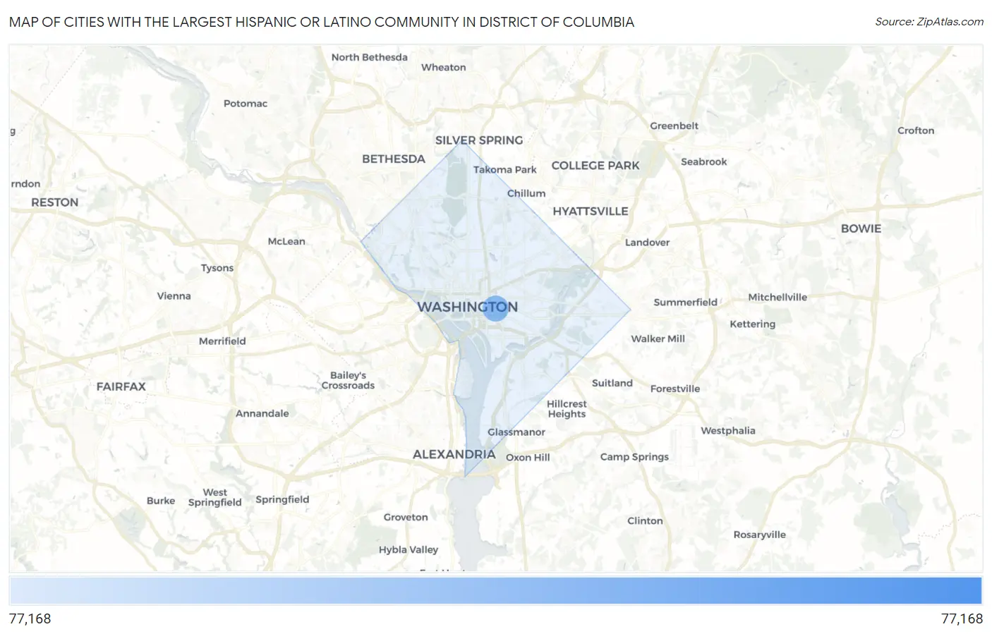 Cities with the Largest Hispanic or Latino Community in District Of Columbia Map