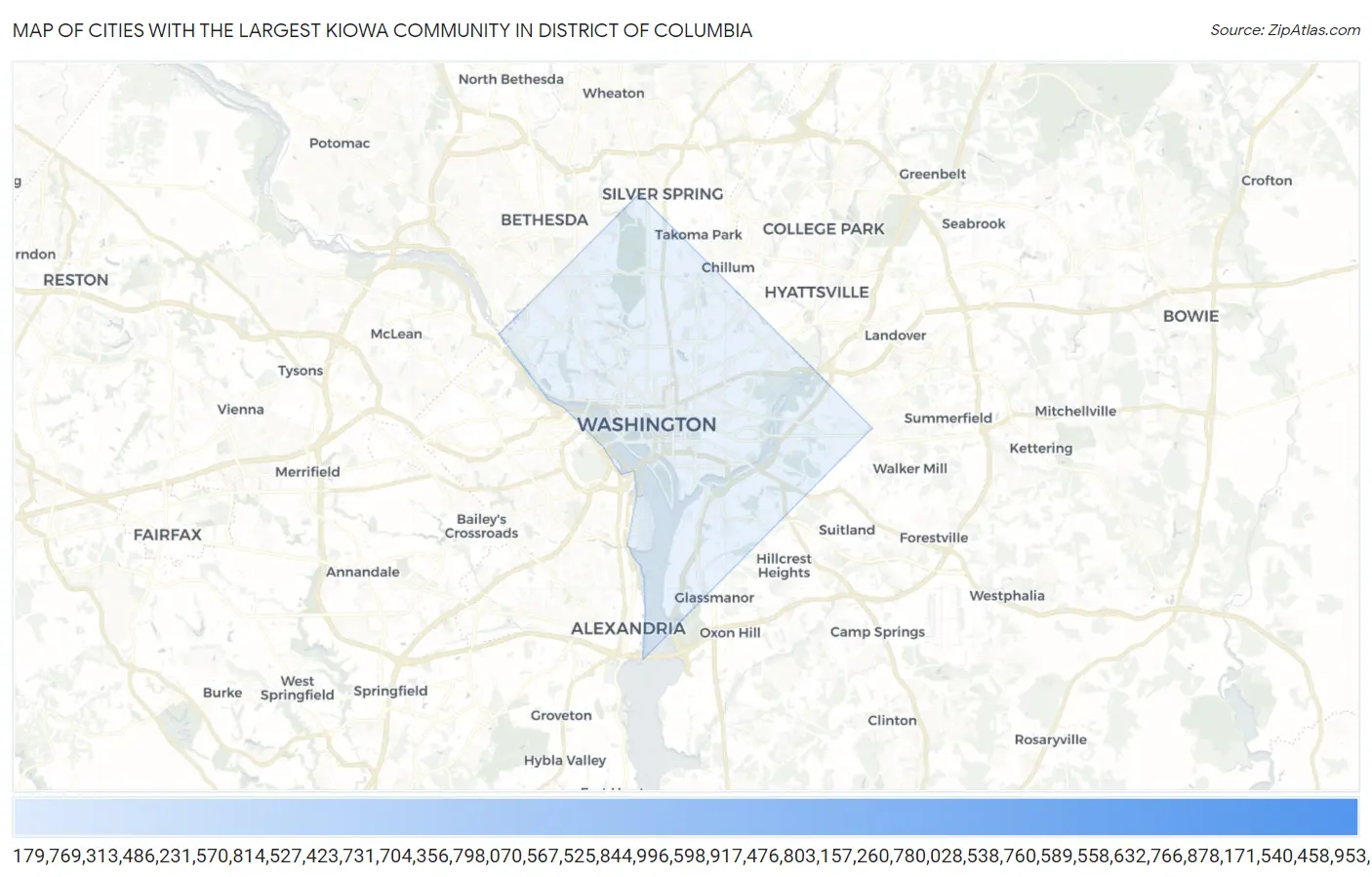 Cities with the Largest Kiowa Community in District Of Columbia Map