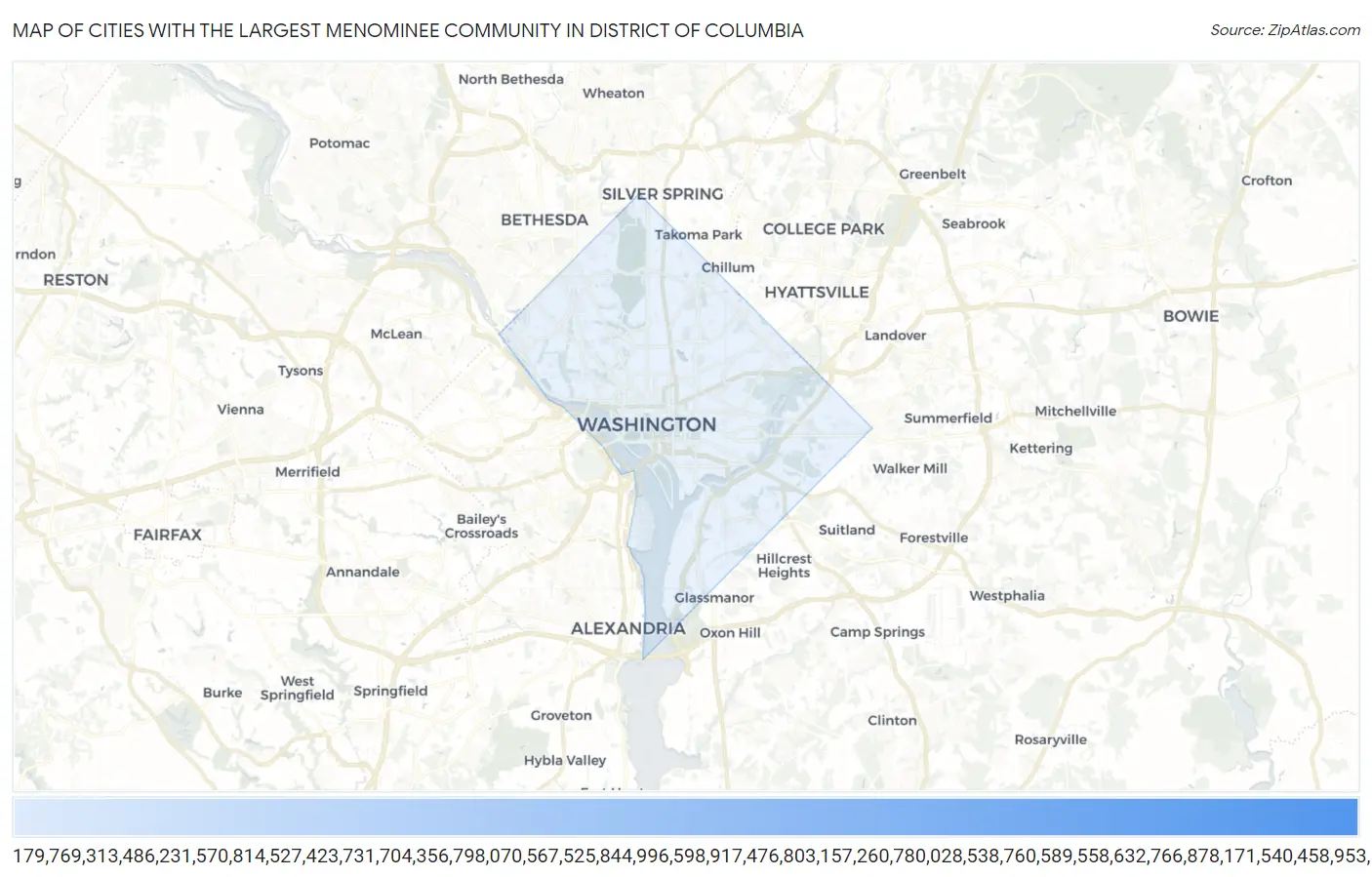 Cities with the Largest Menominee Community in District Of Columbia Map